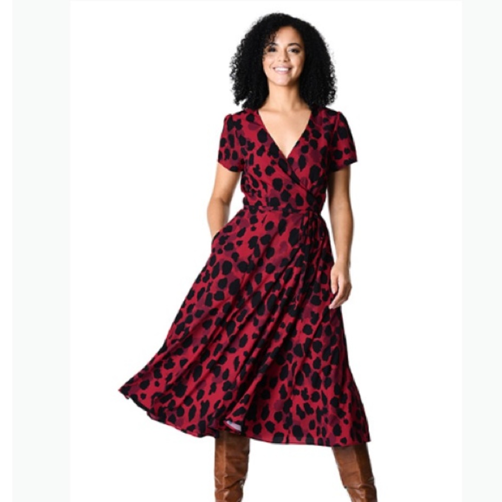 Eshakti Animal Print Crepe Wrap Dress - EUC Size XL 16